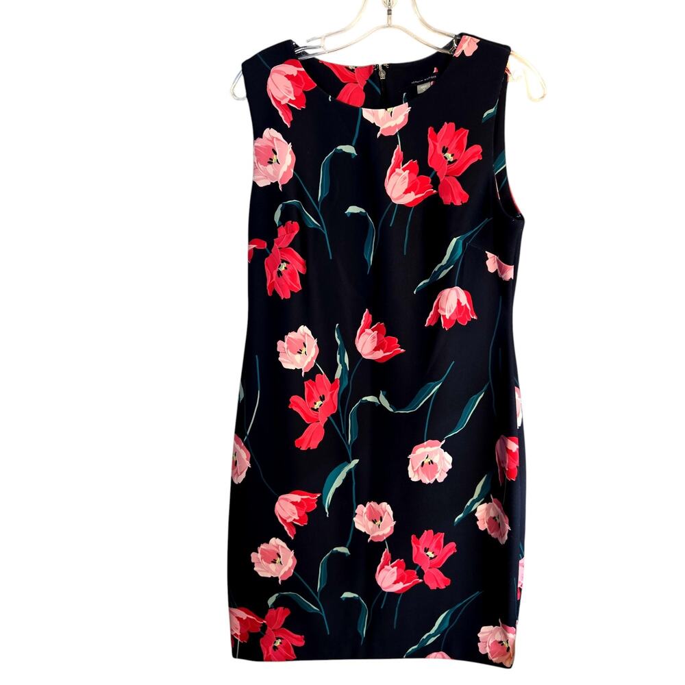 Tommy Hilfiger 12 Black Floral Women's Sleeveless Sun Dress Miss Size Large L - Picture 3 of 6